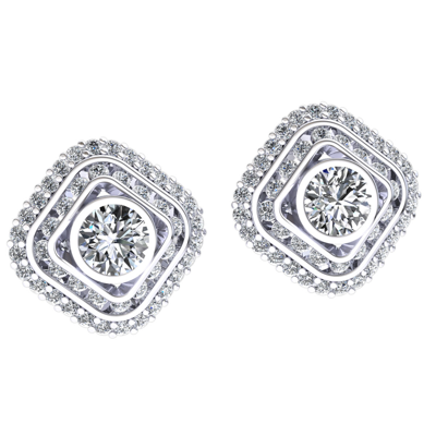 Pre-owned Jewelwesell Genuine 3ctw Round Cut Diamond Ladies Halo Sqaure Stud Earrings 10k Gold
