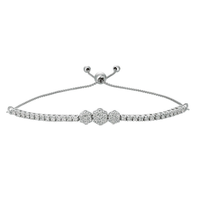 Pre-owned Morris 1.00 Carat Diamond Bolo 3 Flower Bracelet Si 14k Yellow Gold 7'' Adjustable
