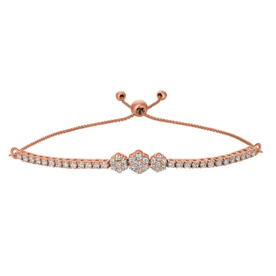Pre-owned Morris 1.00 Carat Diamond Bolo 3 Flower Bracelet Si 14k Yellow Gold 7'' Adjustable