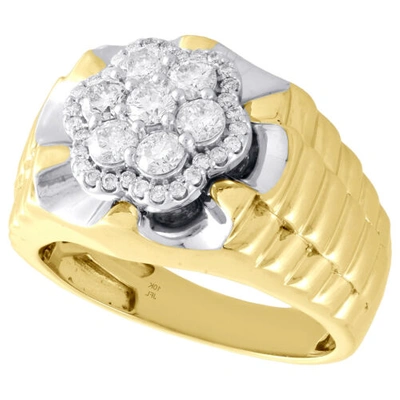 Pre-owned Jfl Diamonds & Timepieces 10k Yellow Gold Real Diamond Cluster Band Halo Frame 15mm Men's Pinky Ring 1 Ct. In White