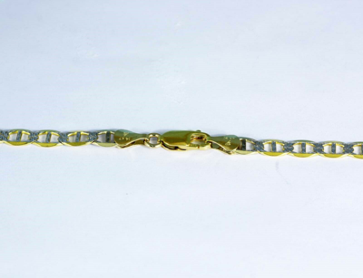 Pre-owned Gd Diamond 5 Mm 20" 17.50 Gm 14k Gold Two Tone Men's White Pave Flat Mariner Chain Necklace