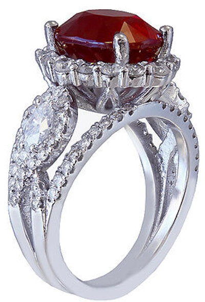 Pre-owned Ruby 14k White Gold Oval  And Diamonds Engagement Ring Deco Bridal Halo 4.50ct In Red