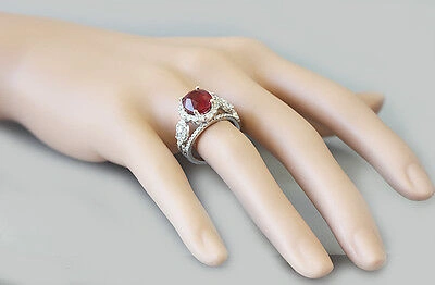 Pre-owned Ruby 14k White Gold Oval  And Diamonds Engagement Ring Deco Bridal Halo 4.50ct In Red