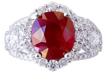 Pre-owned Ruby 14k White Gold Oval  And Diamonds Engagement Ring Deco Bridal Halo 4.50ct In Red