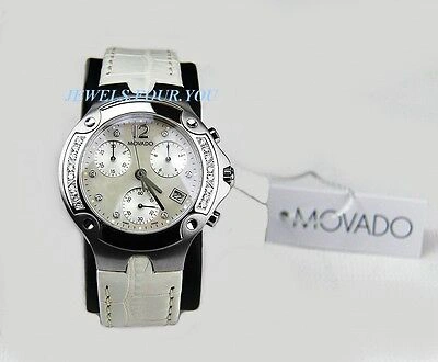 Pre-owned Movado Swiss Diamond Chronograph Quartz Watch 84c51892 Alligator Box $3850 1