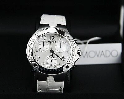 Pre-owned Movado Swiss Diamond Chronograph Quartz Watch 84c51892 Alligator Box $3850 1