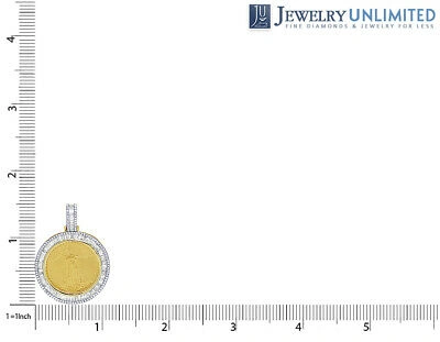 Pre-owned Jewelry Unlimited 10k Yellow Gold Real Diamond Baguette Liberty Coin Pendant 1.5" 1.35ct 1/4oz