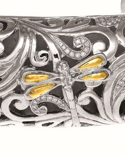 Pre-owned Phillip Gavriel 18k Gold 925 Silver Swirl Dragonfly .60ct Diamond Cuff Bracelet In White