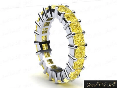 Pre-owned Jewelwesell Princess Yellow Diamond Eternity Band 3.10ct Solid 14k White Gold I1