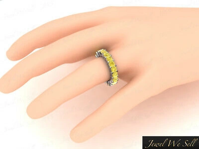Pre-owned Jewelwesell Princess Yellow Diamond Eternity Band 3.10ct Solid 14k White Gold I1