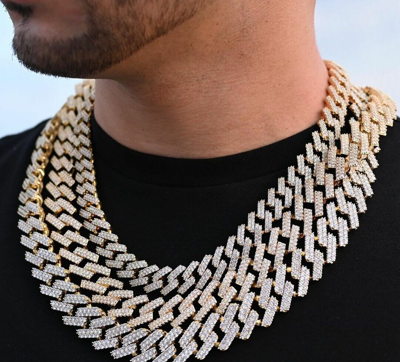 Pre-owned Online0369 Men's 12 Mm X 20 " Miami Prong Cuban Link Necklace 14k Yellow Gold Plated Silver In White