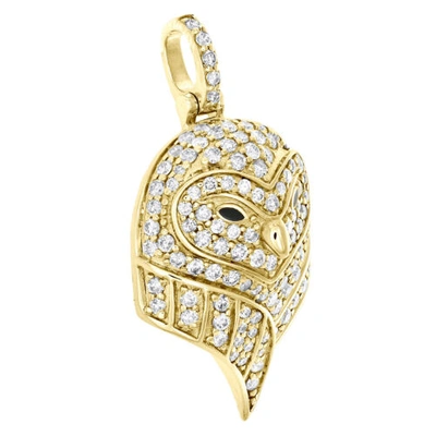 Pre-owned Jfl Diamonds & Timepieces 10k Yellow Gold Round Diamond Owl Bird Statement Pendant 1.40" Charm 1.45 Ct. In White