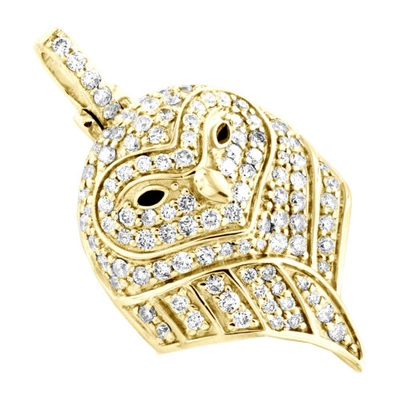 Pre-owned Jfl Diamonds & Timepieces 10k Yellow Gold Round Diamond Owl Bird Statement Pendant 1.40" Charm 1.45 Ct. In White