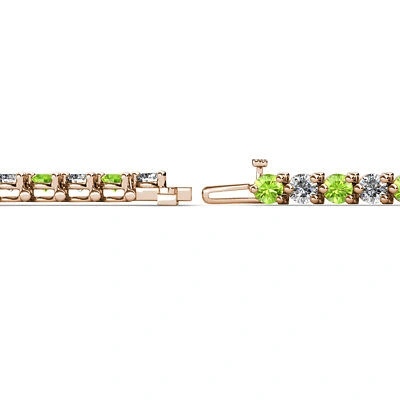 Pre-owned Trijewels Peridot & Diamond 3-prong Tennis Bracelet 5.65 Ctw 14k Rose Gold Jp:124822 In H-i