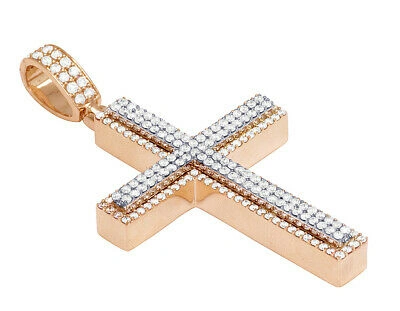 Pre-owned Jewelry Unlimited 10k Two-tone Gold Real Diamond Cross Pendant 2.75" 3ct