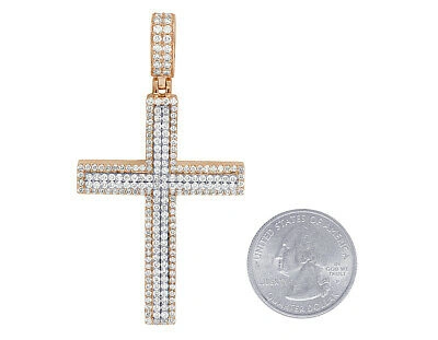 Pre-owned Jewelry Unlimited 10k Two-tone Gold Real Diamond Cross Pendant 2.75" 3ct