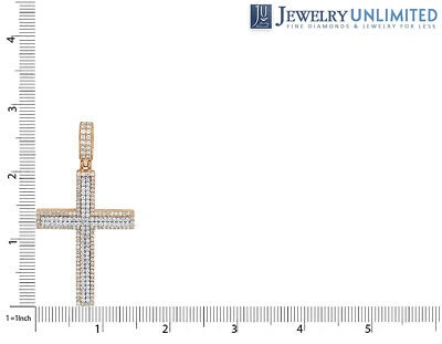 Pre-owned Jewelry Unlimited 10k Two-tone Gold Real Diamond Cross Pendant 2.75" 3ct