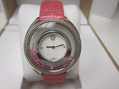 Pre-owned Versace Women's 86q951md497 S111 Destiny Spirit Pink Leather Diamond Watch In Light Pink