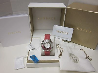 Pre-owned Versace Women's 86q951md497 S111 Destiny Spirit Pink Leather Diamond Watch In Light Pink