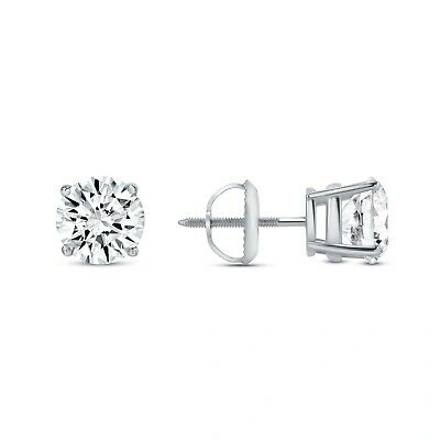 Pre-owned Shine Brite With A Diamond 2 Ct Round Lab Created Grown Diamond Earrings 18k White Gold E/vvs Basket Screw In White/colorless