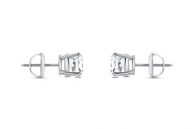 Pre-owned Shine Brite With A Diamond 2 Ct Round Lab Created Grown Diamond Earrings 18k White Gold E/vvs Basket Screw In White/colorless