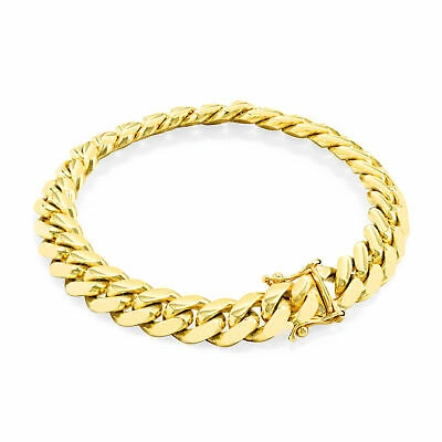 Pre-owned Nuragold 10k Yellow Gold Solid Mens 9mm Miami Cuban Link Chain Bracelet Box Clasp 9"
