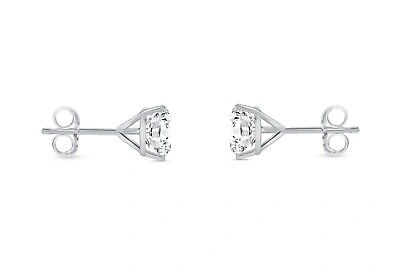 Pre-owned Shine Brite With A Diamond 1.5 Ct Round Lab Created Grown Diamond Earrings 18k White Gold F/vs Martini Push In White/colorless
