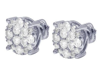 Pre-owned Jewelry Unlimited Men's Ladies Real Diamond Round Studs Earrings In 10k White Gold 2 1/10 Ct 11mm