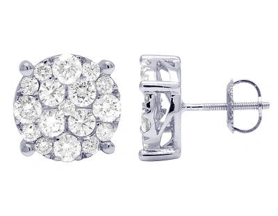 Pre-owned Jewelry Unlimited Men's Ladies Real Diamond Round Studs Earrings In 10k White Gold 2 1/10 Ct 11mm