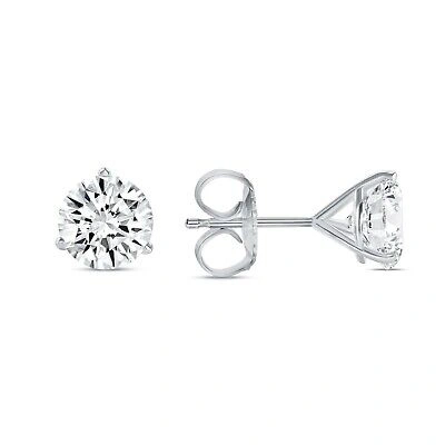 Pre-owned Shine Brite With A Diamond 3 Ct Round Lab Created Grown Diamond Earrings 14k White Gold G/vs Martini Push In White/colorless