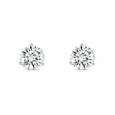 Pre-owned Shine Brite With A Diamond 3 Ct Round Lab Created Grown Diamond Earrings 14k White Gold G/vs Martini Push In White/colorless