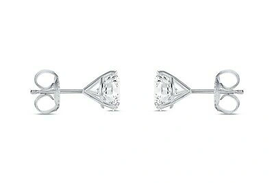 Pre-owned Shine Brite With A Diamond 3 Ct Round Lab Created Grown Diamond Earrings 14k White Gold G/vs Martini Push In White/colorless