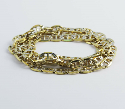 Pre-owned Gd Diamond 5 Mm 24" 21.00gm 14k Gold Solid Two Tone Men's Pave Flat Mariner Necklace Chain In Multicolor