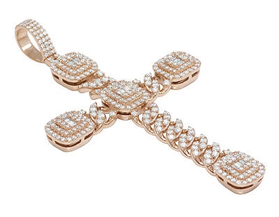 Pre-owned Jewelry Unlimited 14k Baguette Halo Cuban Cross Pendant 3" 2.5ct Real Diamond