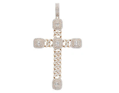 Pre-owned Jewelry Unlimited 14k Baguette Halo Cuban Cross Pendant 3" 2.5ct Real Diamond