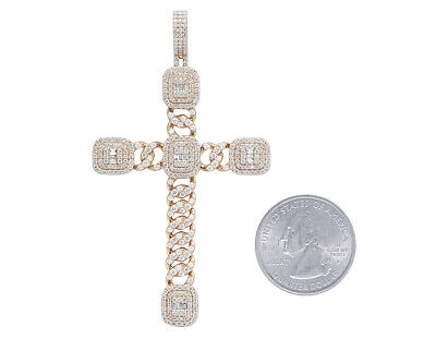 Pre-owned Jewelry Unlimited 14k Baguette Halo Cuban Cross Pendant 3" 2.5ct Real Diamond