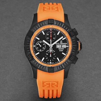 Pre-owned Revue Thommen Mens Air Speed Black Dial Orange Strap Automatic Watch 16071.6679