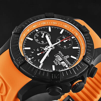 Pre-owned Revue Thommen Mens Air Speed Black Dial Orange Strap Automatic Watch 16071.6679