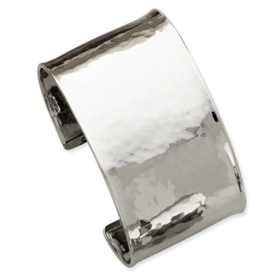 Pre-owned Roxx Fine Jewelry 37mm Cuff Bracelet 14k White Gold Hammered Finish Wide Hammered Cuff Bangle