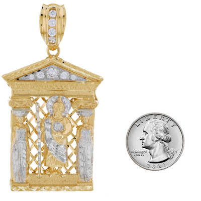 Pre-owned Jackani 10k Or 14k Two Tone Gold Saint Jude White Cz Unisex Religious Saints Pendant