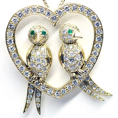 Pre-owned Handmade 2.00 Ct Turtle Dove Diamond Pendant F Vvs1 18k Yellow Gold