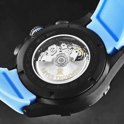 Pre-owned Revue Thommen Mens Air Speed Black Dial Blue Strap Automatic Watch 16071.6675