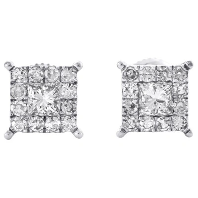 Pre-owned Jfl Diamonds & Timepieces 14k White Gold Princess Cut Real Diamond 4-prong Earring 8mm Cluster Studs 1 Ct.