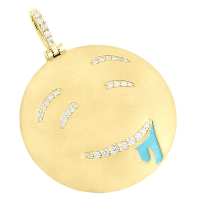 Pre-owned Jfl Diamonds & Timepieces 10k Yellow Gold Diamond Smiley Drooling Face Eomji Pendant 1.75" Charm 0.40 Ct. In White