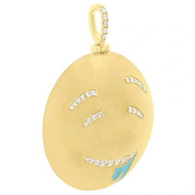 Pre-owned Jfl Diamonds & Timepieces 10k Yellow Gold Diamond Smiley Drooling Face Eomji Pendant 1.75" Charm 0.40 Ct. In White