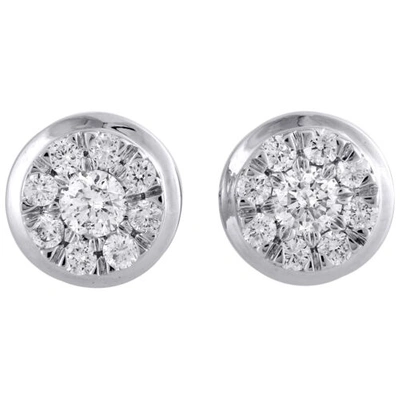 Pre-owned Jfl Diamonds & Timepieces 14k White Gold Round Diamond Flower Studs Mini Circle Cluster Earrings 1 Ct.