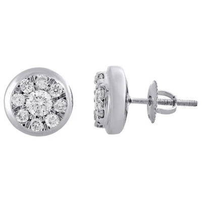 Pre-owned Jfl Diamonds & Timepieces 14k White Gold Round Diamond Flower Studs Mini Circle Cluster Earrings 1 Ct.