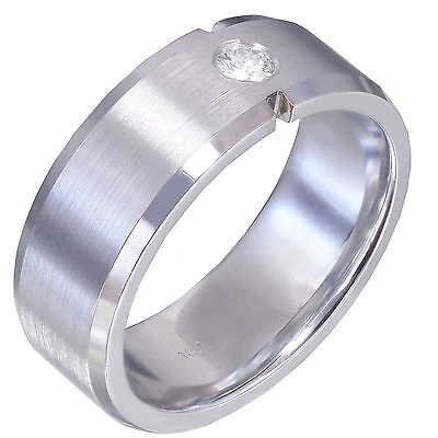 Pre-owned Knr Inc 14k White Gold Round Cut Diamond Mens Band 8mm Width Brushed Polished 0.15ct