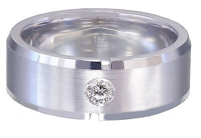 Pre-owned Knr Inc 14k White Gold Round Cut Diamond Mens Band 8mm Width Brushed Polished 0.15ct