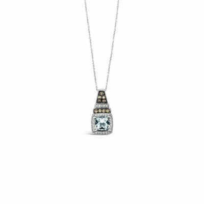 Pre-owned Le Vian Levian 14k White Gold Aquamarine Chocolate Diamond 1.65 Cts 18" Pendant Necklace